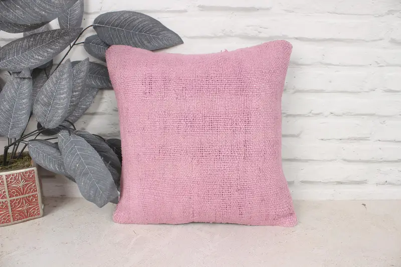 Vintage Kilim Throw Pillow, Cushion Case, Bright Cushion Cover, Handwoven Pillow Cover, 14x14 Pink Cushion Case, Antique Pillows, Kilim Pillow Cover - 1