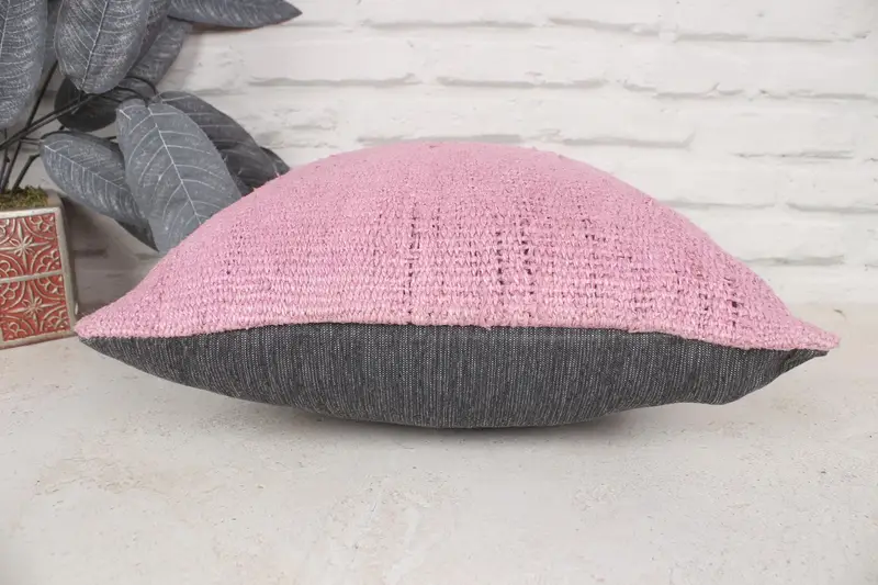 Vintage Kilim Throw Pillow, Cushion Case, Bright Cushion Cover, Handwoven Pillow Cover, 14x14 Pink Cushion Case, Antique Pillows, Kilim Pillow Cover - 5