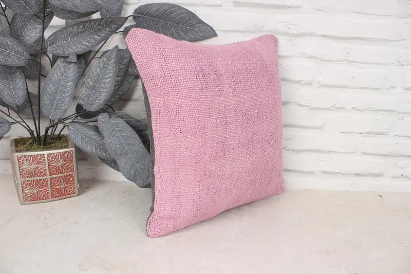 Vintage Kilim Throw Pillow, Cushion Case, Bright Cushion Cover, Handwoven Pillow Cover, 14x14 Pink Cushion Case, Antique Pillows, Kilim Pillow Cover - 3