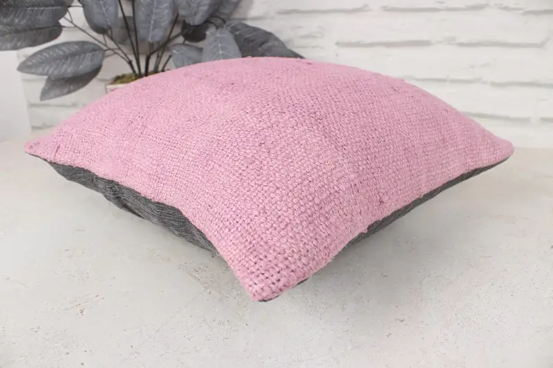 Vintage Kilim Throw Pillow, Cushion Case, Bright Cushion Cover, Handwoven Pillow Cover, 14x14 Pink Cushion Case, Antique Pillows, Kilim Pillow Cover - 6