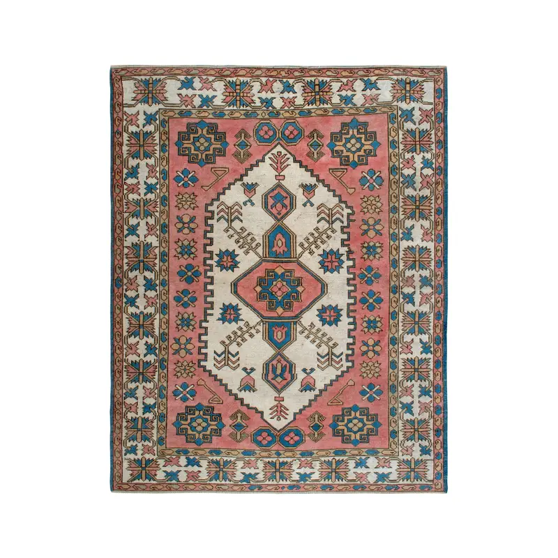 Türkischer Oushak-Teppich, 6,3 x 8 Fuß großer Vintage-Teppich, roter südwestlicher Wollteppich - 1