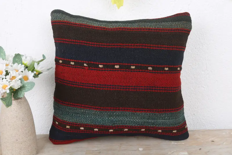 Sustainable Pillow Case, Interior Designer Pillow, 12x12 Red Pillow Case, Throw Kilim Pillow, Cushion, Bolster Pillow Sham, Boho Pillow Sham Cover - 2