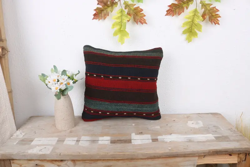 Sustainable Pillow Case, Interior Designer Pillow, 12x12 Red Pillow Case, Throw Kilim Pillow, Cushion, Bolster Pillow Sham, Boho Pillow Sham Cover - 1