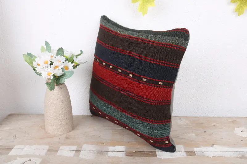 Sustainable Pillow Case, Interior Designer Pillow, 12x12 Red Pillow Case, Throw Kilim Pillow, Cushion, Bolster Pillow Sham, Boho Pillow Sham Cover - 4