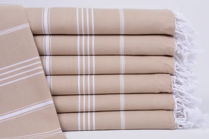Personalized Beach Towel Turkish Cotton Beige Striped, 70x40 Inches