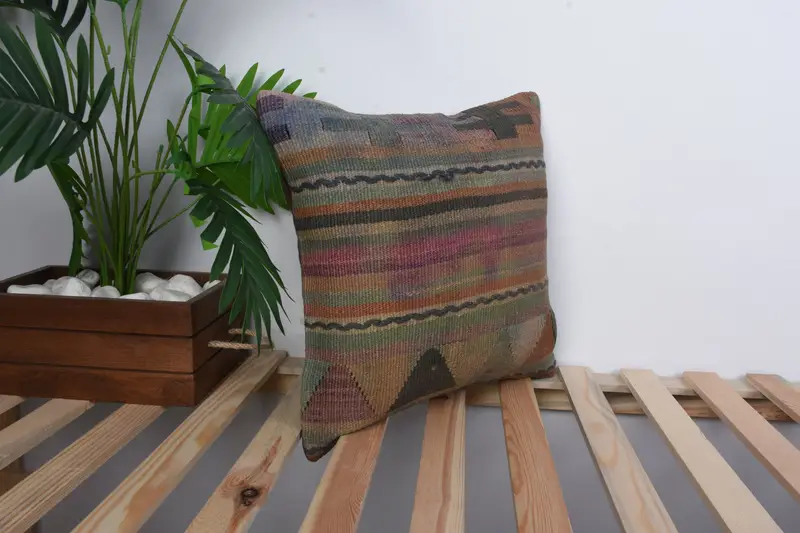 Ethnical Kilim Rug Pillow, Personalized Gift Pillow Cushion, Cushion Case, Vintage Kilim Pillow, 16x16 Pink Cushion, Vintage Pillow - 4