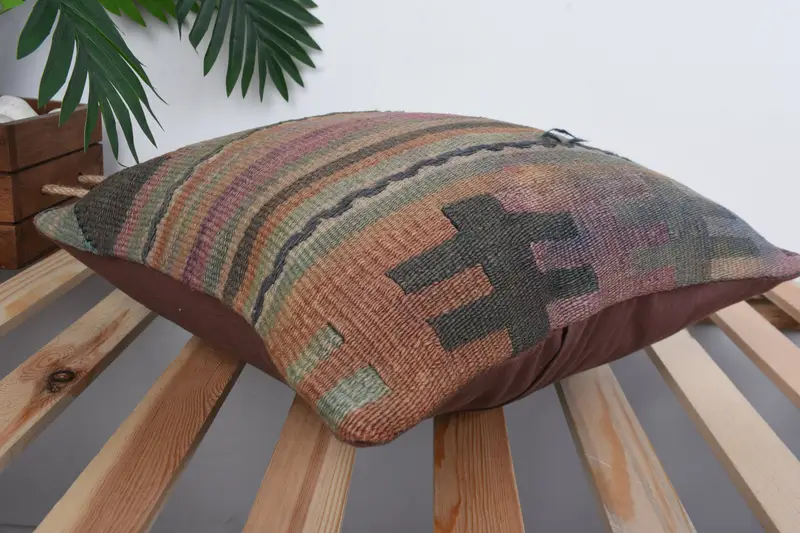 Ethnical Kilim Rug Pillow, Personalized Gift Pillow Cushion, Cushion Case, Vintage Kilim Pillow, 16x16 Pink Cushion, Vintage Pillow - 6