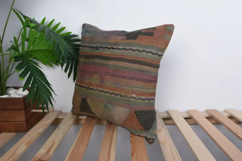 Ethnical Kilim Rug Pillow, Personalized Gift Pillow Cushion, Cushion Case, Vintage Kilim Pillow, 16x16 Pink Cushion, Vintage Pillow - 5