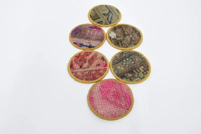 Bohemian Round Coaster Set, Pink and Brown Coasters