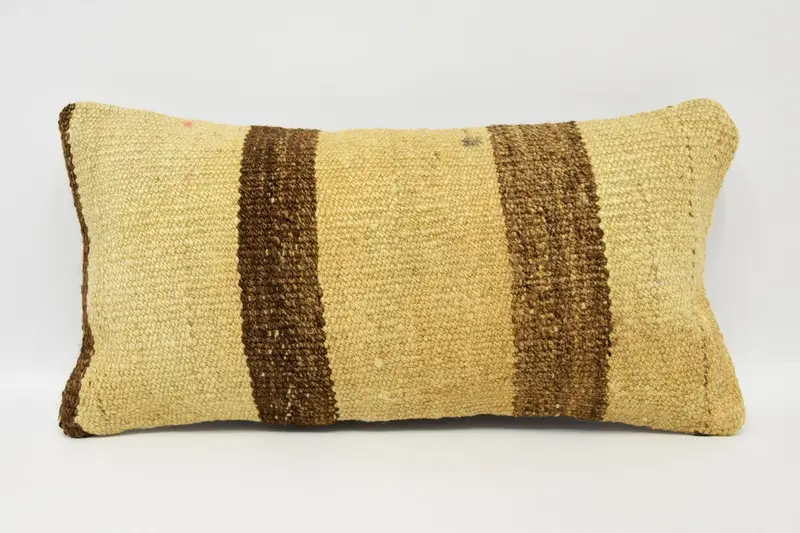 Throw Farmhouse Rectangle Cushion Case, 8x16 inch Striped DesignerBrown Antique Wool Pillowcase - 1
