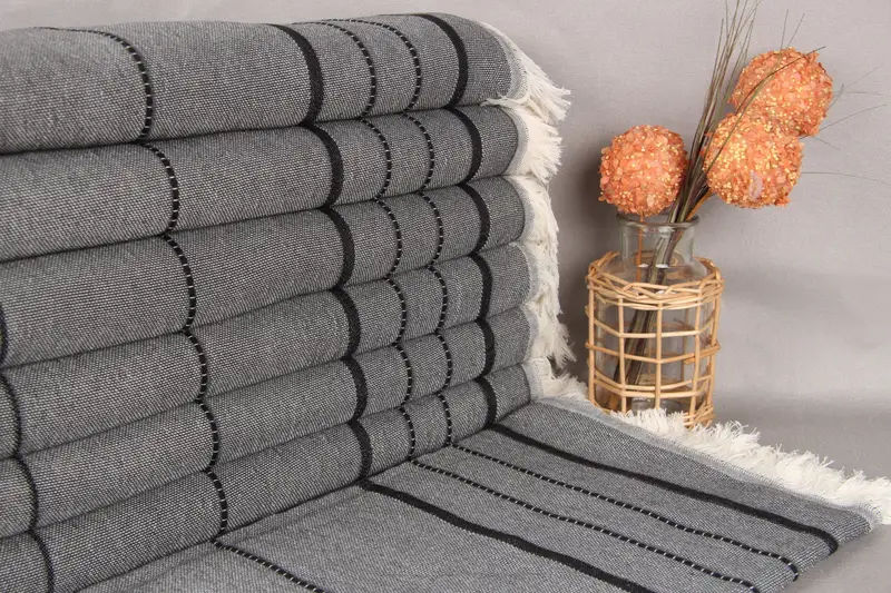 Turkish Bath Towel Dark Gray-Black Striped, 40x71 Inches