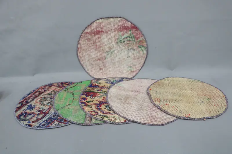 Bohemian Blue & Pink Circle Placemat, Cotton & Wool Art Deco Placemat