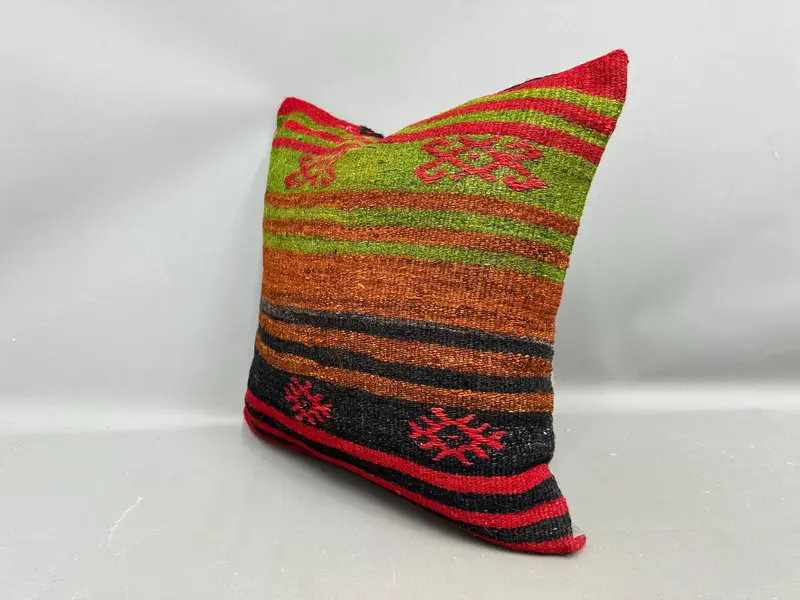 Throw Kilim Pillow, Cushion, 20x20 Green Cushion Cover, Custom Cushion Case, Boho Pillow Sham Cover, Handmade Kilim Cushion - 3