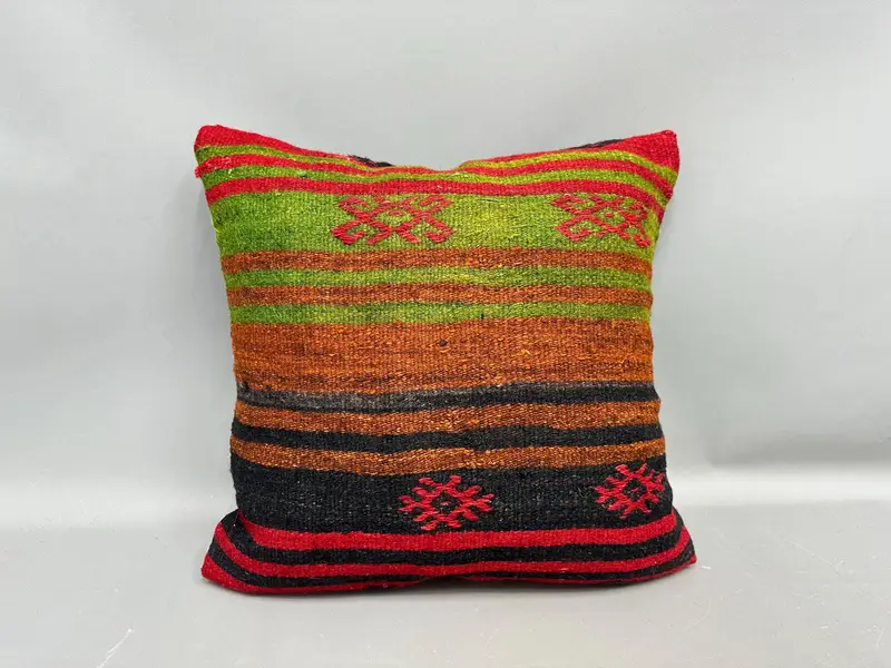 Throw Kilim Pillow, Cushion, 20x20 Green Cushion Cover, Custom Cushion Case, Boho Pillow Sham Cover, Handmade Kilim Cushion - 4