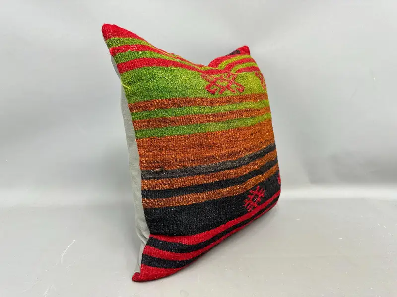 Throw Kilim Pillow, Cushion, 20x20 Green Cushion Cover, Custom Cushion Case, Boho Pillow Sham Cover, Handmade Kilim Cushion - 2