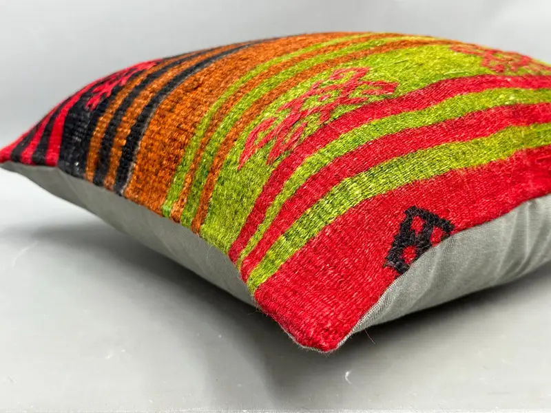 Throw Kilim Pillow, Cushion, 20x20 Green Cushion Cover, Custom Cushion Case, Boho Pillow Sham Cover, Handmade Kilim Cushion - 6