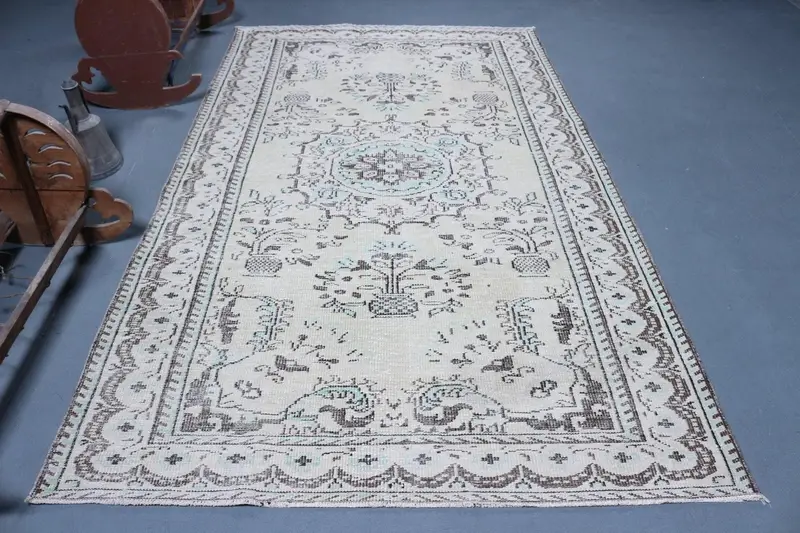 Alfombra turca, alfombra grande de 5,4x9,3 pies, alfombra blanca Oushak - 1