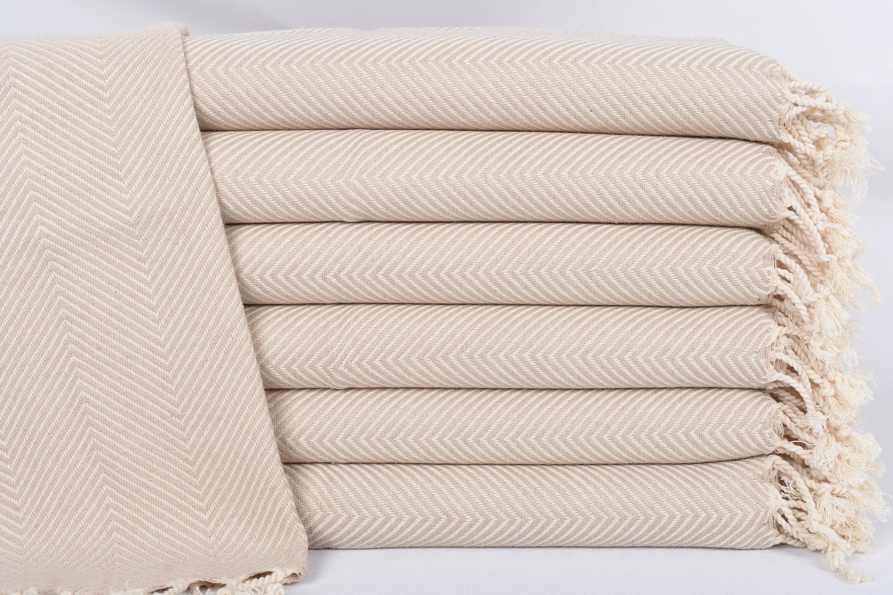 Personalized Hand Towel, 40x20 inches Light Beige Herringbone - 1