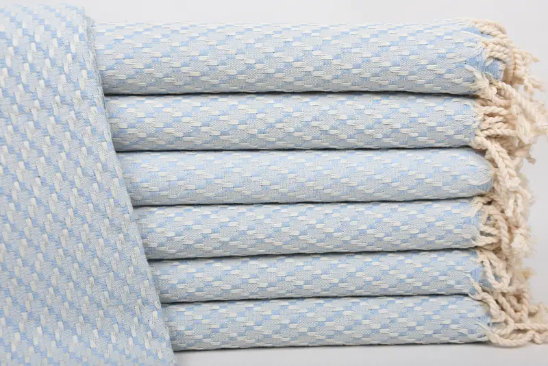Turkish Towel Baby Blue Geometric, Organic Cotton, 67x40 Inches