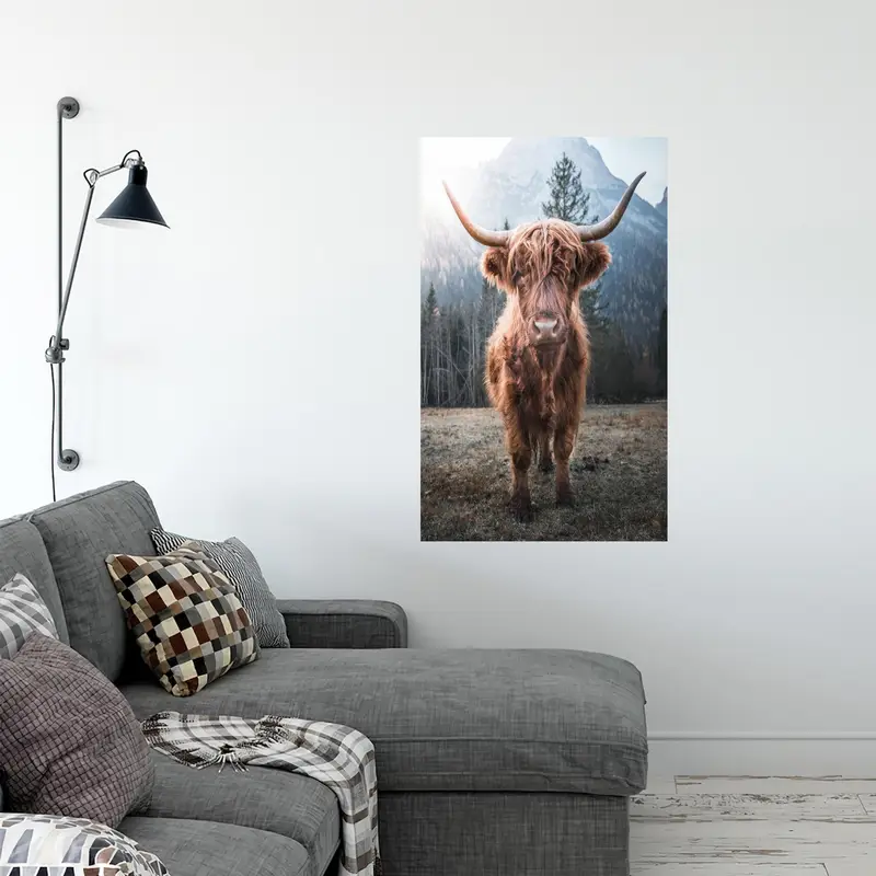 Trendy Brown Printed Glass: Farmhouse Cow Design for Modern Lofts