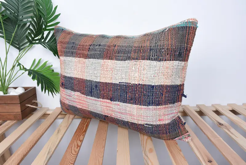 Comfy Throw Pillow Sham, 20x28 Blue Cushion Cover, Antique Pillows, Vintage Kilim Pillow, Cushion Cover, Kilim Cushion Sham - 5
