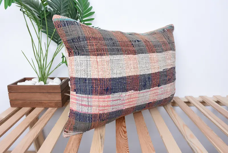 Comfy Throw Pillow Sham, 20x28 Blue Cushion Cover, Antique Pillows, Vintage Kilim Pillow, Cushion Cover, Kilim Cushion Sham - 4