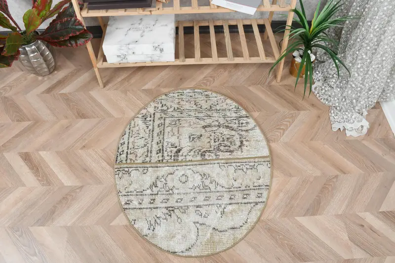 Alfombra 8x8m beige y marrón, estampado de plantas y árboles