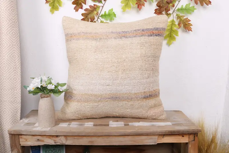 Turkish Kilim Pillow, Indoor Pillow, Pillow for Sofa, Vintage Pillow, Traditional Cushion Case, 20x20 Beige Cushion, Pillow Case - 1