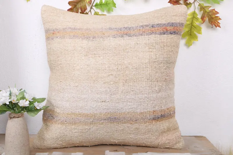 Turkish Kilim Pillow, Indoor Pillow, Pillow for Sofa, Vintage Pillow, Traditional Cushion Case, 20x20 Beige Cushion, Pillow Case - 2