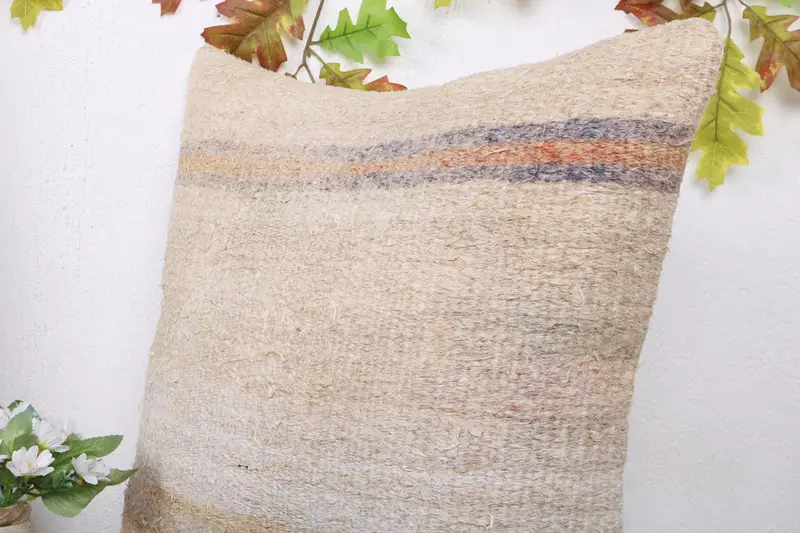 Turkish Kilim Pillow, Indoor Pillow, Pillow for Sofa, Vintage Pillow, Traditional Cushion Case, 20x20 Beige Cushion, Pillow Case - 5