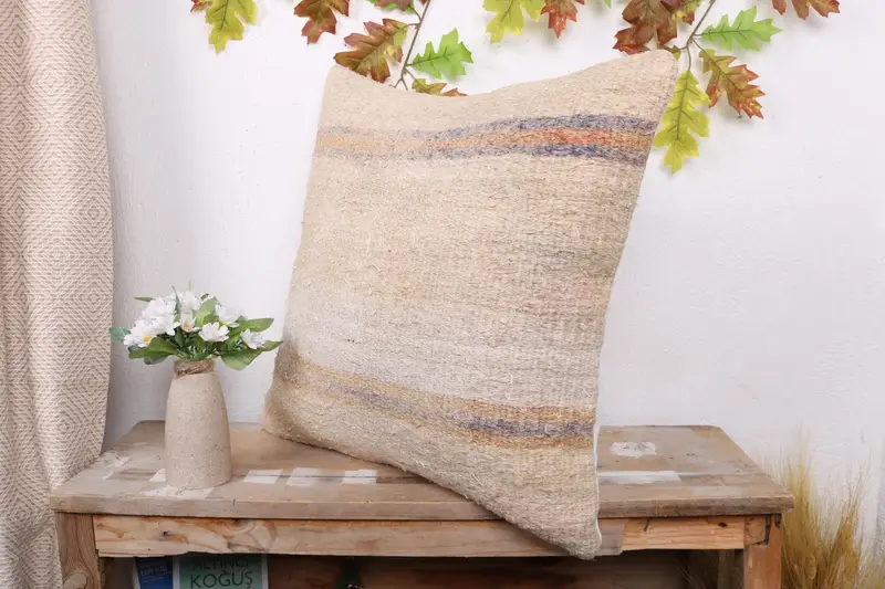 Turkish Kilim Pillow, Indoor Pillow, Pillow for Sofa, Vintage Pillow, Traditional Cushion Case, 20x20 Beige Cushion, Pillow Case - 4