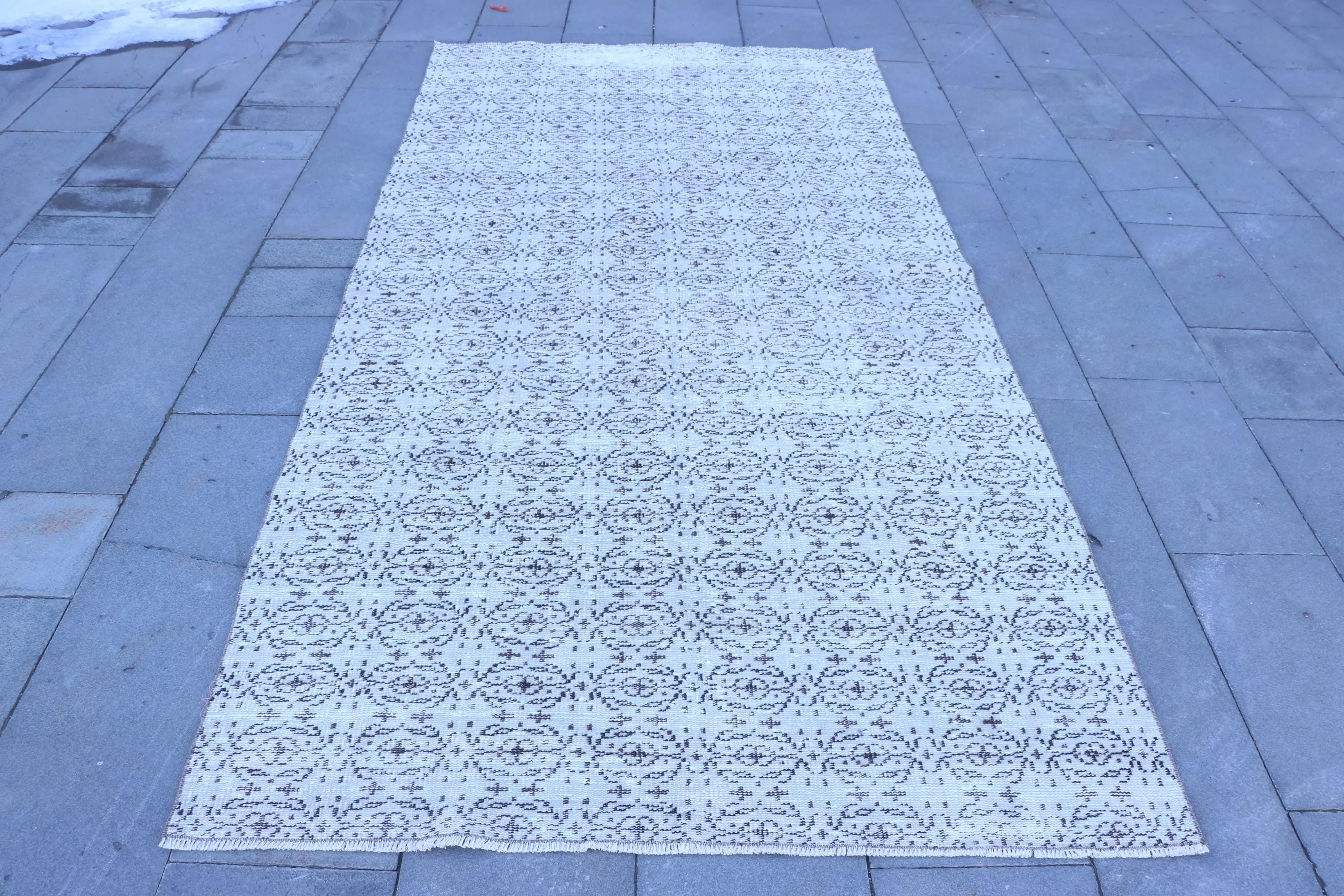 Vintage Türk Halısı, 9.2x4.6 ft Büyük Halı, Beyaz Kahverengi Bitkiler ve ağaçlar Halı - 1