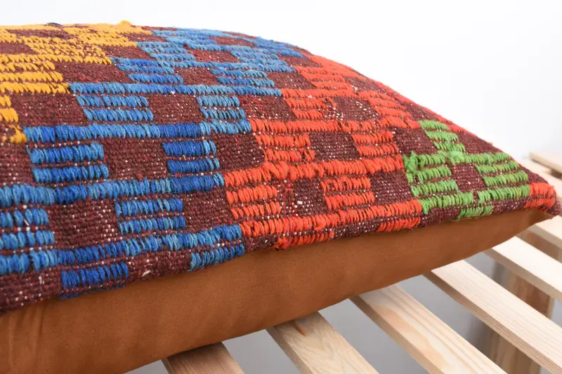 Throw Kilim Pillow, Cushion Case, 16x36 Green Cushion, Handmade Throw Pillow Sham, Turkish Pillow, Handmade Kilim Cushion - 7