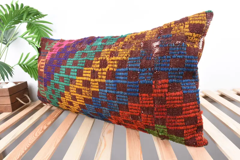 Throw Kilim Pillow, Cushion Case, 16x36 Green Cushion, Handmade Throw Pillow Sham, Turkish Pillow, Handmade Kilim Cushion - 5