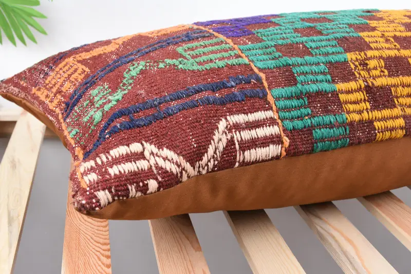 Throw Kilim Pillow, Cushion Case, 16x36 Green Cushion, Handmade Throw Pillow Sham, Turkish Pillow, Handmade Kilim Cushion - 6