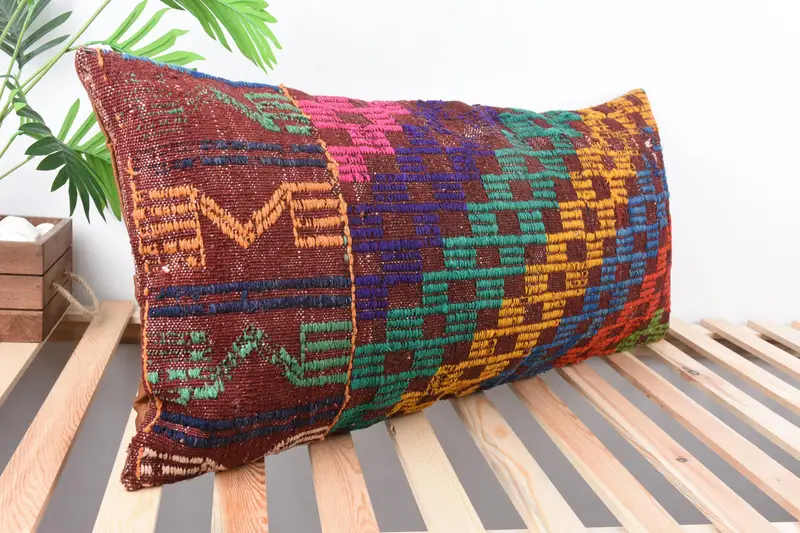 Throw Kilim Pillow, Cushion Case, 16x36 Green Cushion, Handmade Throw Pillow Sham, Turkish Pillow, Handmade Kilim Cushion - 4