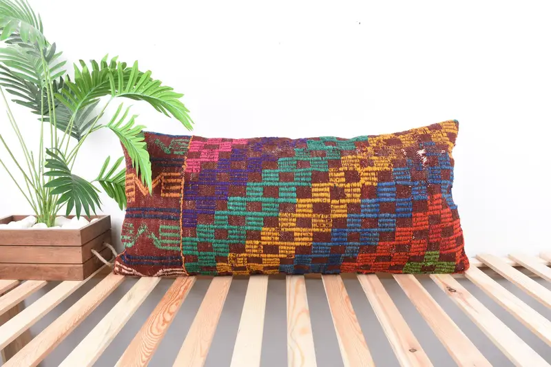 Throw Kilim Pillow, Cushion Case, 16x36 Green Cushion, Handmade Throw Pillow Sham, Turkish Pillow, Handmade Kilim Cushion - 1