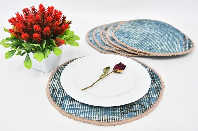 ボヘミアン ブルー & ブラック サークル プレースマット、コットン & ウール ゴシック装飾