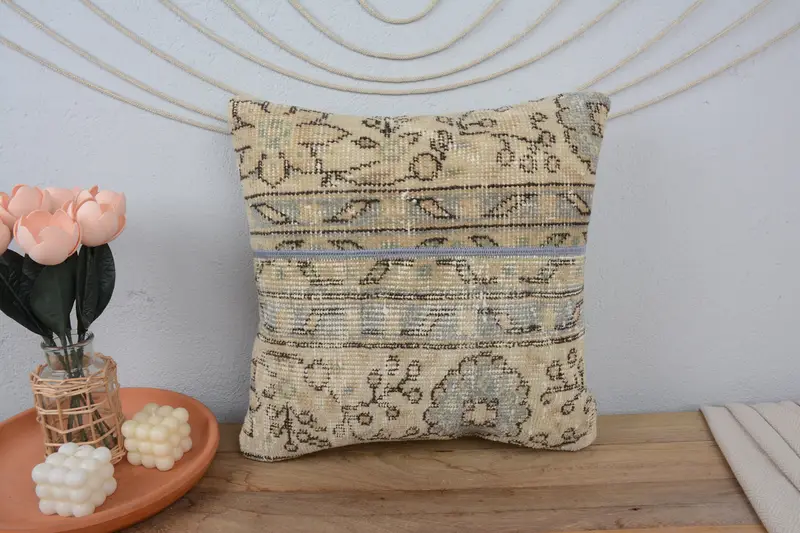 18x18 Beige Pillow Cover, Home Decor Pillow, Throw Kilim Pillow, Kilim Cushion Sham, Tapestry Pillow, Pillow Sham, Custom Pillow Cover - 2