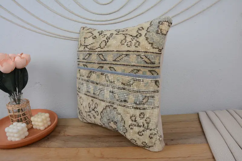 18x18 Beige Pillow Cover, Home Decor Pillow, Throw Kilim Pillow, Kilim Cushion Sham, Tapestry Pillow, Pillow Sham, Custom Pillow Cover - 4