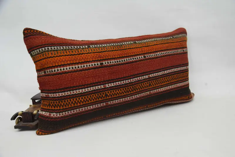 Vintage Kilim Pillow, Crochet Pattern Cushion Cover, Cushion Cover, 12x24 Orange Pillow Sham, Kilim Cushion Sham, Kilim Pillow - 2