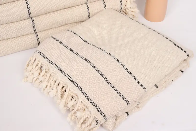 Boho Throw Blankets, Turkish Blanket, 104x96 Cotton Striped Towel, Bridal Party Gifts, Custom Wedding Gifts, Turkish Towel Beach Blanket - 5