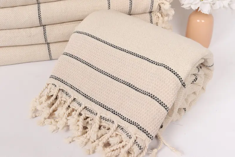 Boho Throw Blankets, Turkish Blanket, 104x96 Cotton Striped Towel, Bridal Party Gifts, Custom Wedding Gifts, Turkish Towel Beach Blanket - 4