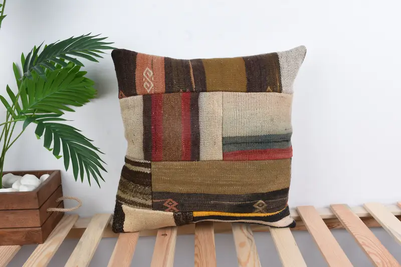 Cozy Throw Cushion Cover, Interior Designer Pillow, Gift Pillow, 18x18 Brown Cushion Case, Cushion, Kilim Cushion Sham - 1