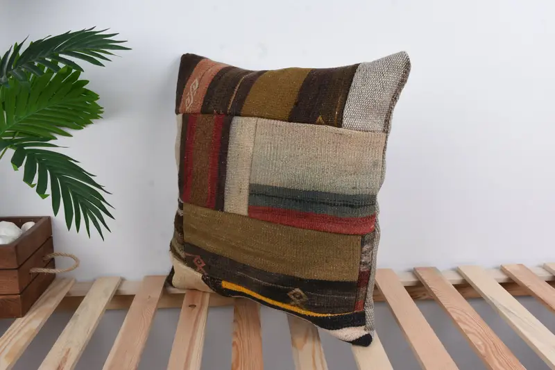 Cozy Throw Cushion Cover, Interior Designer Pillow, Gift Pillow, 18x18 Brown Cushion Case, Cushion, Kilim Cushion Sham - 5