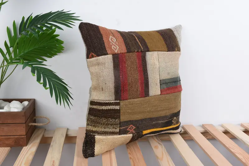 Cozy Throw Cushion Cover, Interior Designer Pillow, Gift Pillow, 18x18 Brown Cushion Case, Cushion, Kilim Cushion Sham - 4