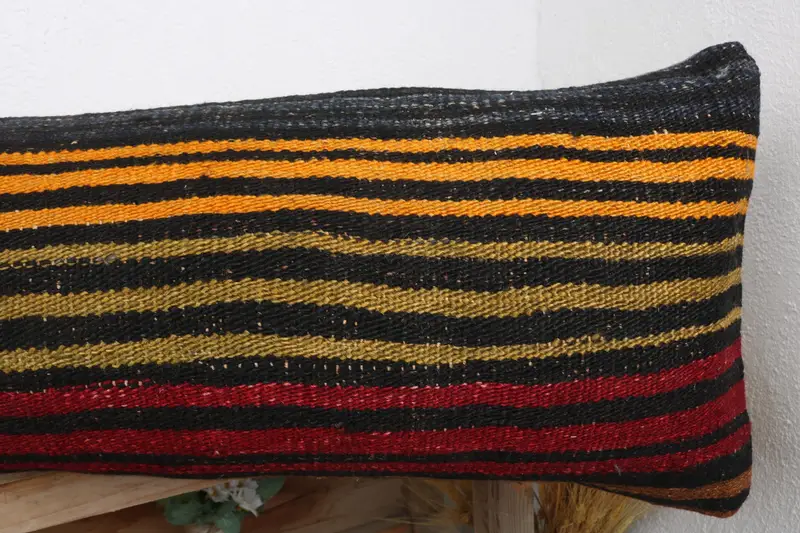 Turkish Kilim Pillow, Pillow for Couch, Bohemian Cushion Pillow Cover, 12x43 Orange Pillow Cover, Turkish Pillow, Rustic Pillow Case, Pillow Sham - 5