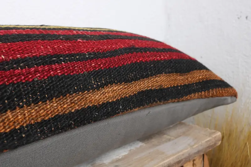 Turkish Kilim Pillow, Pillow for Couch, Bohemian Cushion Pillow Cover, 12x43 Orange Pillow Cover, Turkish Pillow, Rustic Pillow Case, Pillow Sham - 6