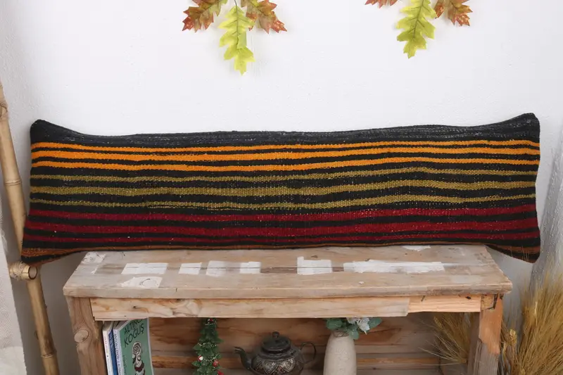 Turkish Kilim Pillow, Pillow for Couch, Bohemian Cushion Pillow Cover, 12x43 Orange Pillow Cover, Turkish Pillow, Rustic Pillow Case, Pillow Sham - 2