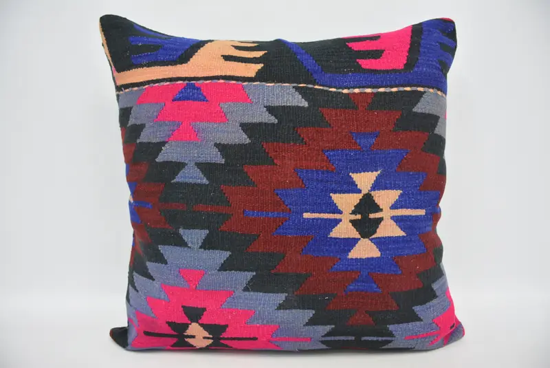 Almohada de tiro rosa geométrica 32x32, cojín vintage bordado